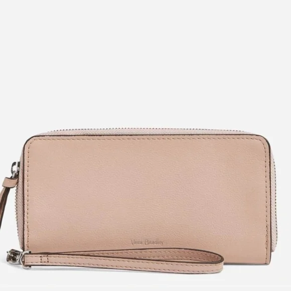 Vera Bradley Leather RFID Accordion Wristlet Wallet Pink Sand NWT - Picture 1 of 6